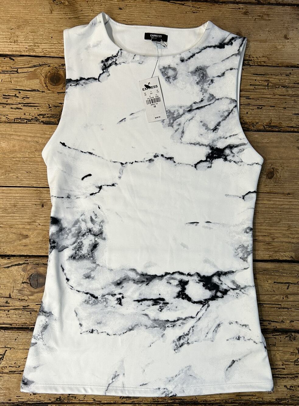 Express Women’s Size XS White Marble Sleeveless Blouse NWT